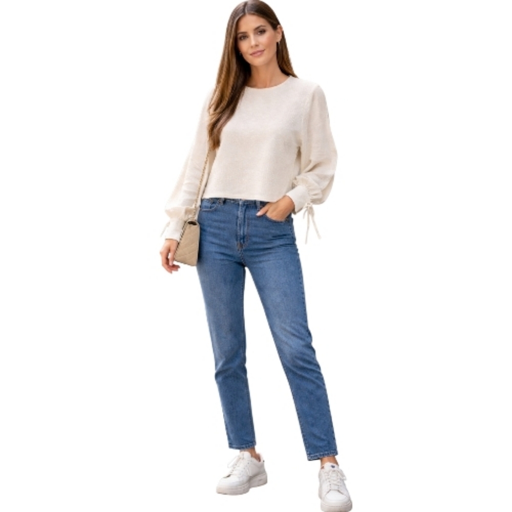 Zara Cream Blouse with Tie Sleeves. Size M.